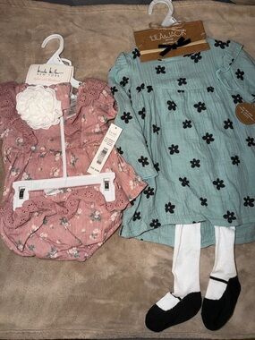 Lila & Jack Mint Floral Dress &  Nicole Miller Pink Eyelet Romper Set BUNDLE
